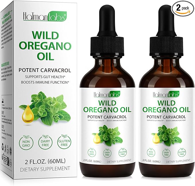2 Pack Organic Oregano Oil Liquid Drops, Natural Herbal Supplement with Oil of Oregano Drops, Immune, Digestive Support & Energy, Non-GMO, Gluten Free, 4 FL OZ