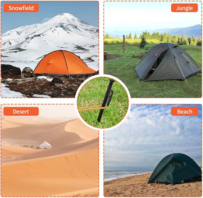 16pcs Tent Stakes and Hammer Set, 10in Heavy Duty Forged Steel Tent Stakes + Camping Hammer + Storage Pouch, Available in Rocky Place (16pcs 10in Stakes+Hammer)