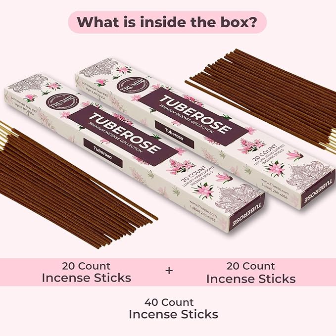 Tuberose Incense Sticks - Total 40 Insence-Sticks - Dual Pack of 20 Insense - Inciensos - Inscents - Natural Non Toxic Ingredients - Incents - Incence - Inscense - Insents