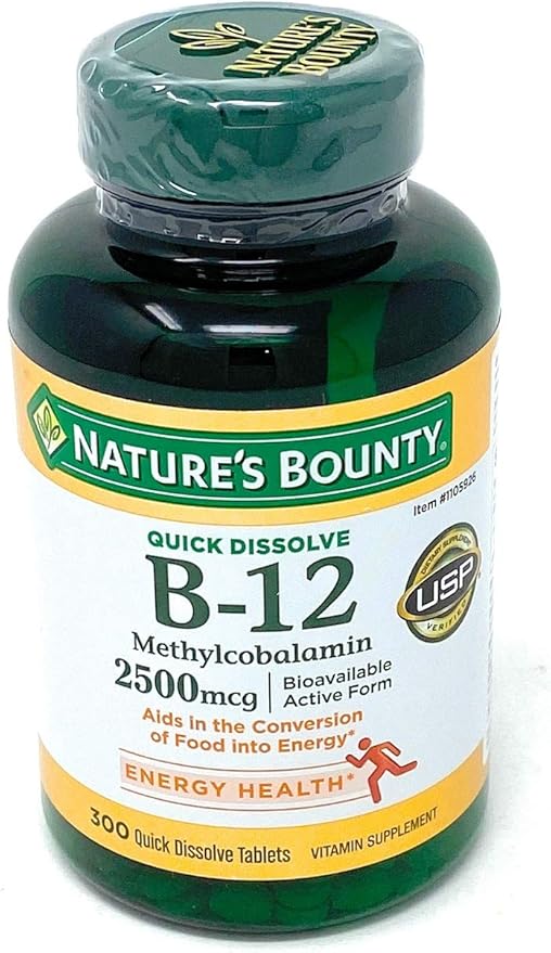 Nature's Bounty Quick Dissolve Fast Acting Vitamin B-12 2500 mcg, Natural Cherry Flavor (300 tablets)