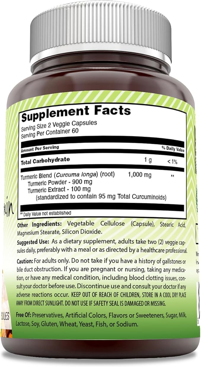 Amazing India Turmeric Curcumin 1000 Mg Per Serving | 120 Veggie Capsules Supplement | Blend of Turmeric Powder & Turmeric Extract | Non-GMO | Gluten Free | Made in USA