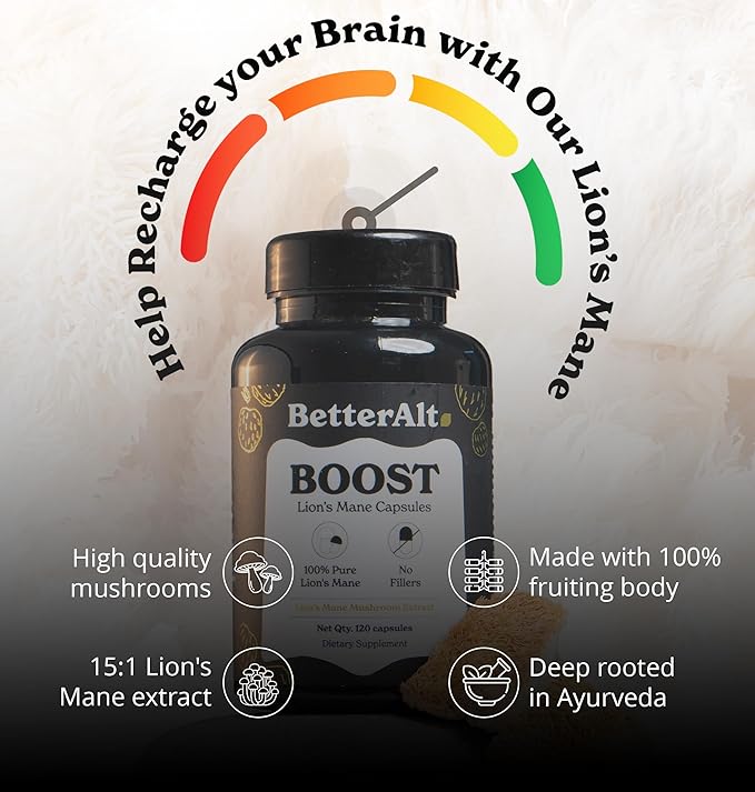 Lions Mane Mushroom Capsules | Nootropic Brain Booster | 15:1 Extract for Overall Health and Fitness | 30% Polysaccharides | Pack of 2