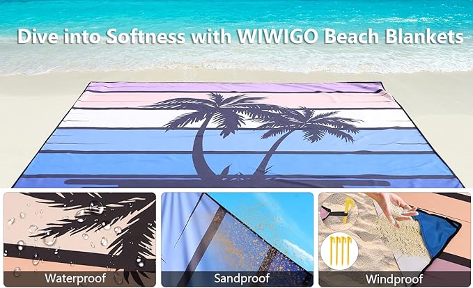 Beach Blanket Waterproof Sandproof Extra Large Beach Mat 79" X 83"/120"x108"for 1-8 Adults Quick Drying Durable Outdoor Picnic Mat for Beach Travel Camping Hiking