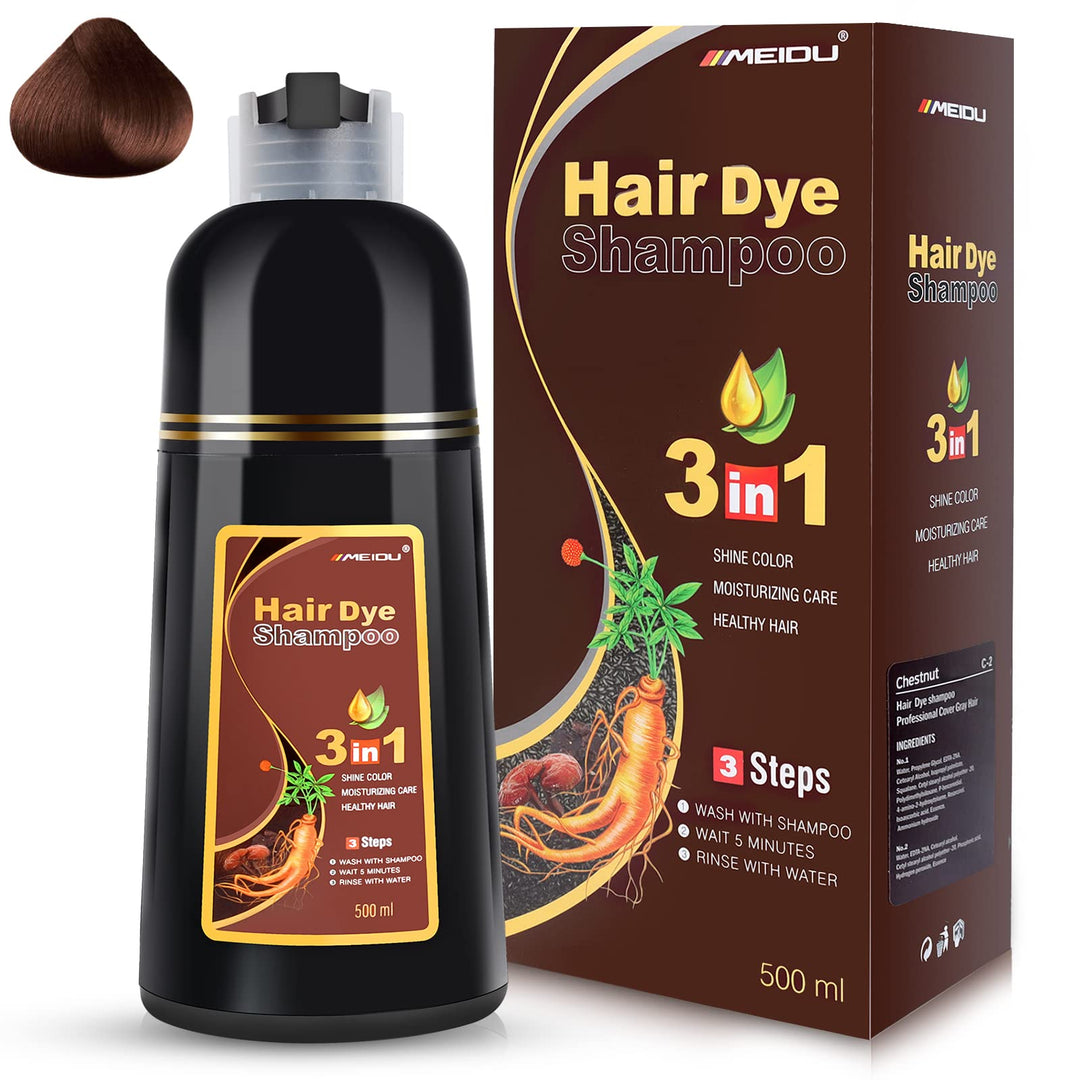 Iiimeidu Hair Dye Shampoo 3 In 1 For Gray, Black Hair, Herbal Ingredients For Women Men, Grey Coverage 500Ml (Chestnut)