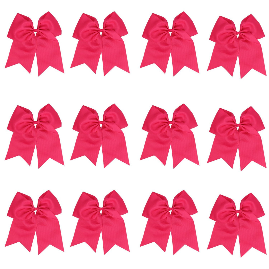 8 Inch Cheerleader Bows Ponytail Holder Cheerleading Bows Hair Tie(Shocking Hot Pink)