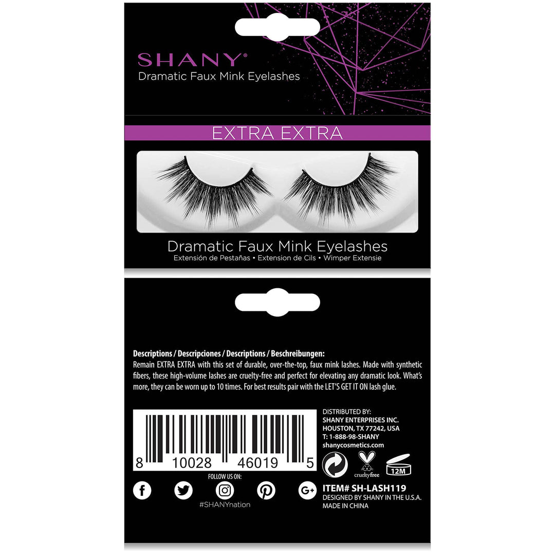 SHANY Classic Faux Mink Eyelashes - Durable Single Pair 3D Reusable Fluffy and Soft Strip Lash with Medium Volume - EXTRA EXTRA