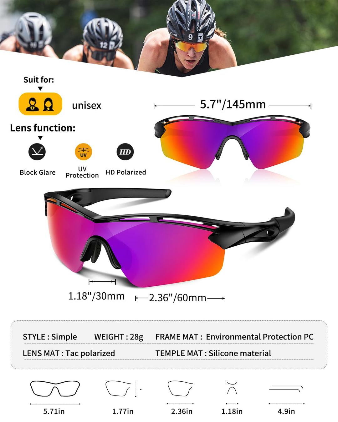 Polarized Sports Sunglasses for Men Women Youth Baseball Cycling Running Driving Fishing Tennis Golf Motor TAC UV400 TR90