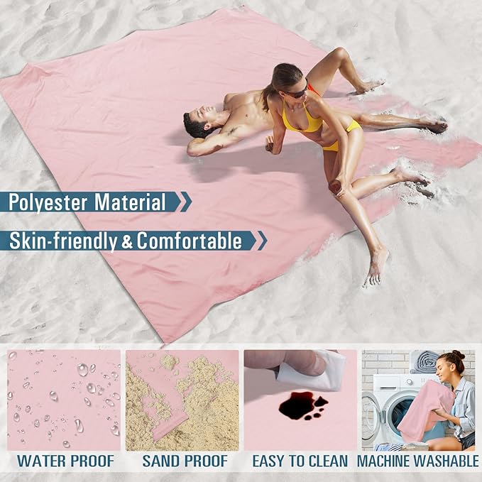 Beach Blanket Sandproof Waterproof 78''×81''1-5 Adults Oversized,Compact Lightweight Durable Beach Mat for Travel Camping Hiking Picnic Blanket