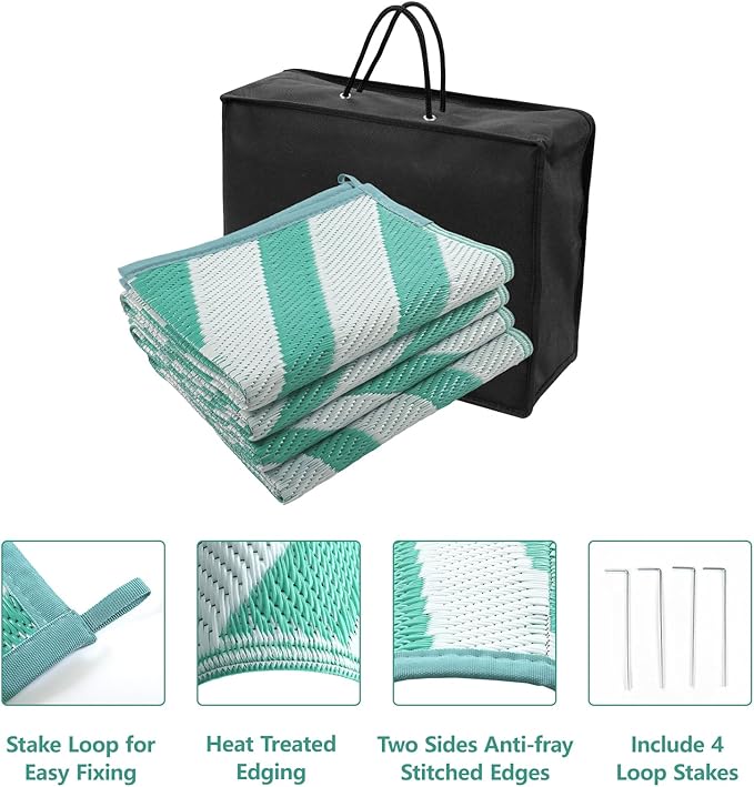 Anidaroel Outdoor Area Rug for Patio Clearance 5x8ft Waterproof, Reversible Plastic Straw Rug Outside Rug, Outdoor RV Mat for Camping, Porch, Balcony, Pool Deck, Backyard(Green,5‘x8')