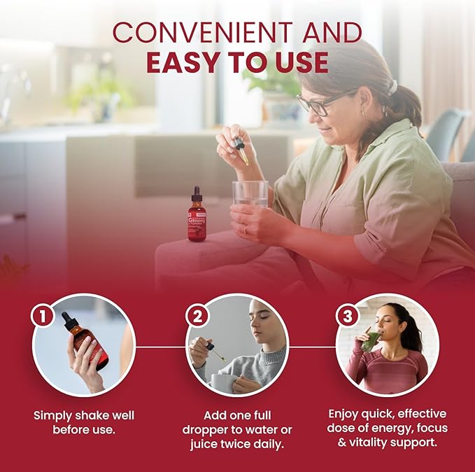 Red Korean Panax Ginseng & L-Tryptophan Liquid Extract Formula 4 fl oz - Ashwagandha, Ginkgo Biloba - Energy, Cognitive Performance & Focus - Immune System and Vitality Support Tincture