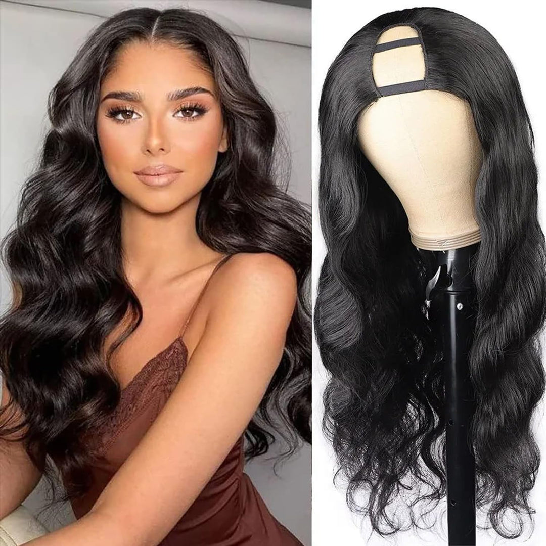 Nvnvdij U Part Wigs Body Wave Brazilian Virgin Human Hair 2''X 4'' U Shape Glueless Wigs 180% Density Natural Black Color With S