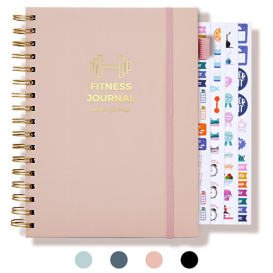 Fitness Journal for Women and Men, 8.8" x 6.6", Workout Log Sprial Book Planner for Tracking Progress and Achieving Your Wellness Goals, Pink
