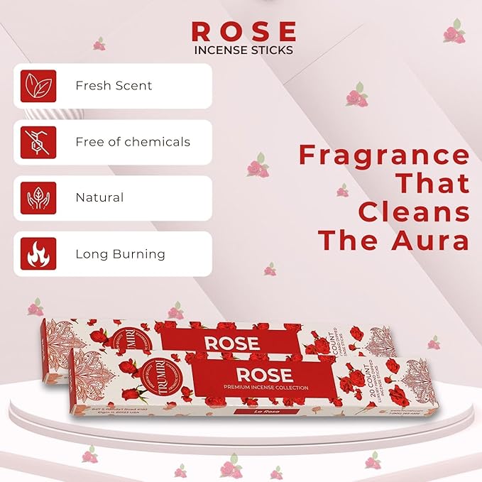 Rose Incense Sticks - Incienso de Rosas - Total 40 Insence-Sticks - Dual Pack of 20 Insense - Inciensos - Inscents - Natural Non Toxic Ingredients - Incents - Incence - Inscense - Insents
