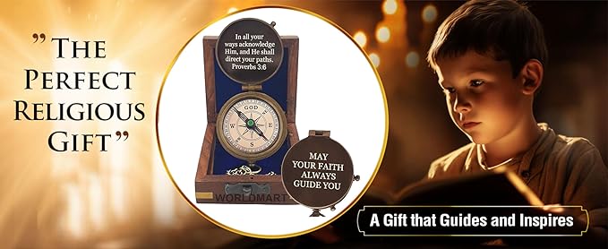 Baptism Gifts for Boys - Engraved Working Handmade Compass with Scripture - Religious, Christian, Catholic, Christening, First Communion, Confirmation Gifts for Teenage Boys and Men