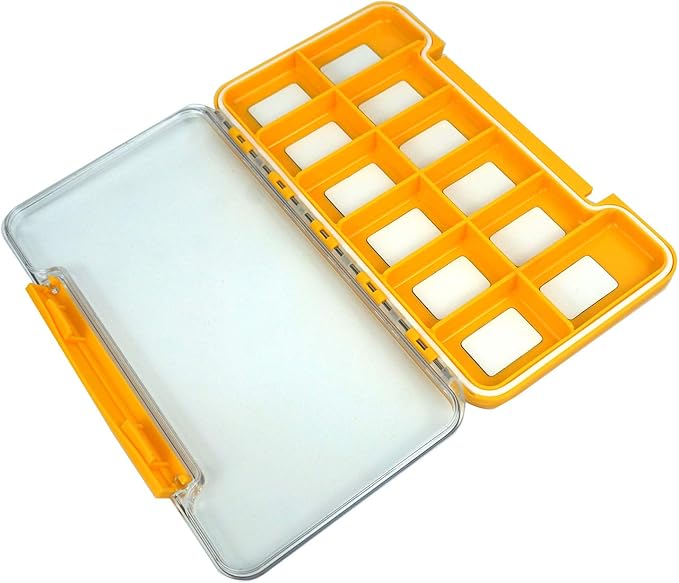 Aventik Waterproof Fly Fishing Boxes Supper Slim Transparent Plastic Easy Grip Foams Multi Magnetic Compartments Fishing Tackle Storage Trags 7.36"X4.02"X0.63"(Orange-H046L12C)