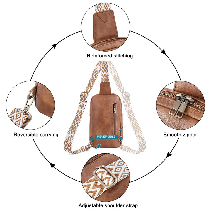 CLUCI Sling Bag for Women Leather Crossbody Bags for Women Cross Body Bag for Woman Large Crossbody Sling Backpack Crossbody Bag for Travel Hiking Brown