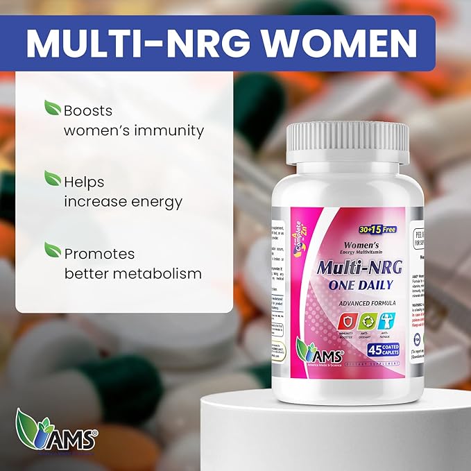 America Medic & Science Multivitamins for Women, Multi-NRG, 45 Coated Caplets, One Daily, Immune Support Supplements, Vitamin C & B Complex, Vital Micro-Nutrients & Natural Herbal Ingredients.