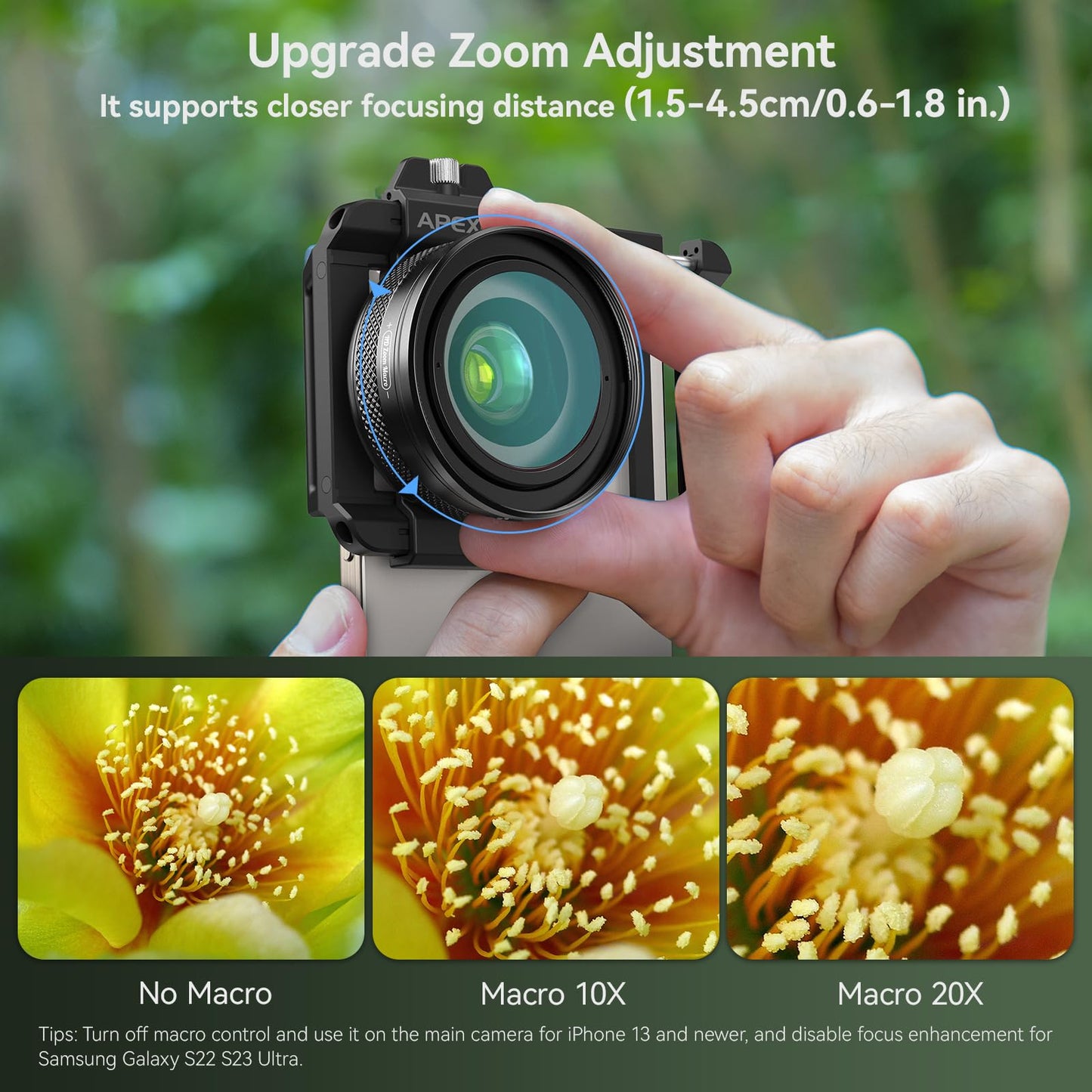 10-20x Zoom Macro Lens Set with Fill Light for Smartphones, Macro Phone Lens with Universal Lens Clip, HD Photography for iPhone and Android Phones