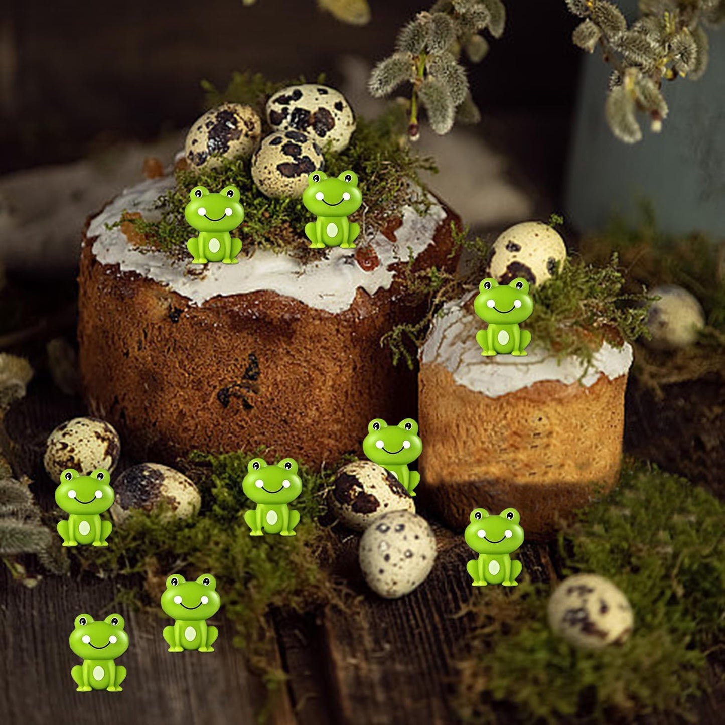 100 Pieces Mini Green Plastic Frog Garden Decorations, Wsimily Tiny Frog Sculptures for Fairy Garden, Dollhouse Décor, Party & Home Decoration - Cute Miniature Frog Figurines