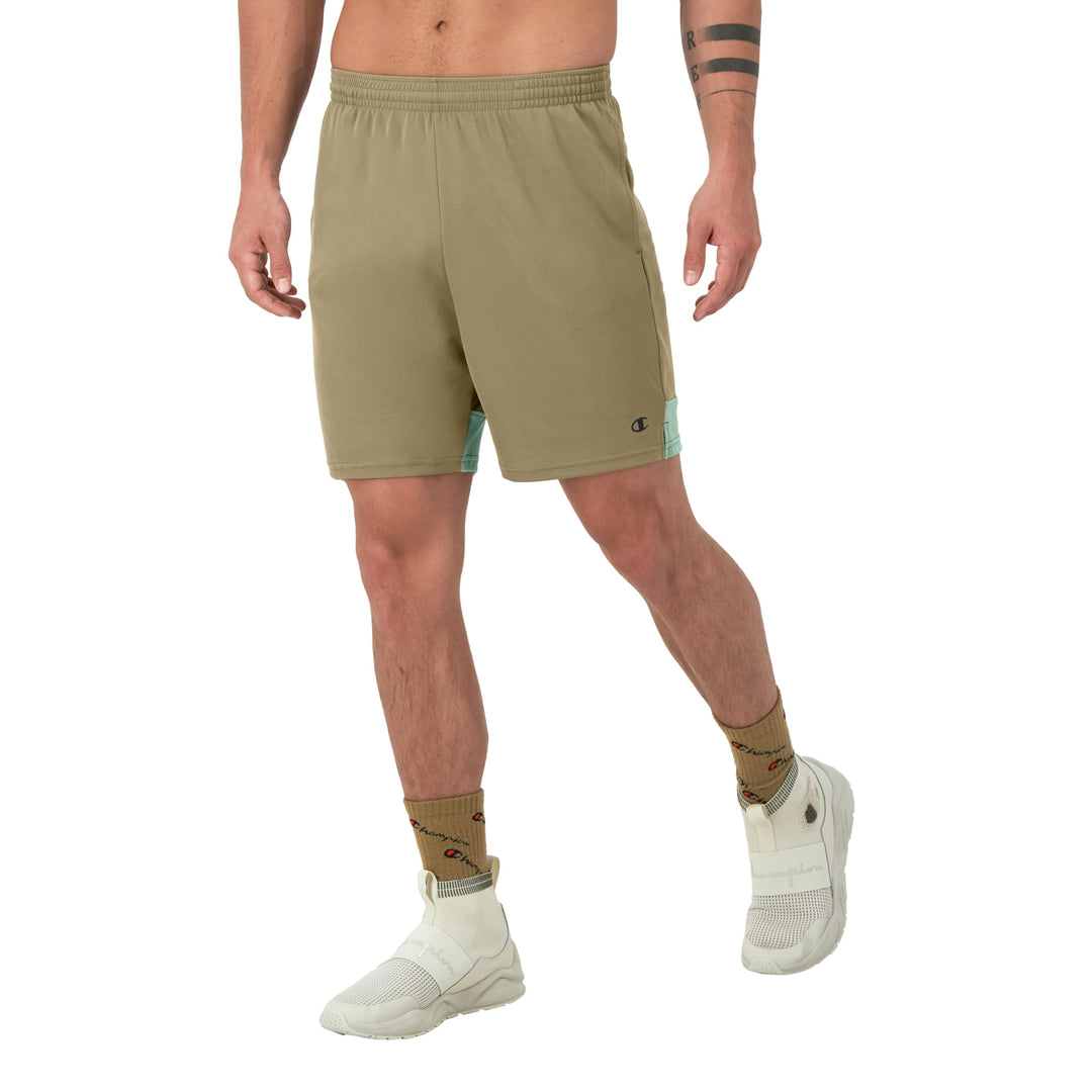 Champion Sport, Moisture Wicking, Athletic Men, Gym Shorts (Reg. or Big & Tall), Soft Suede/Nimbus Green Reflective C, Small