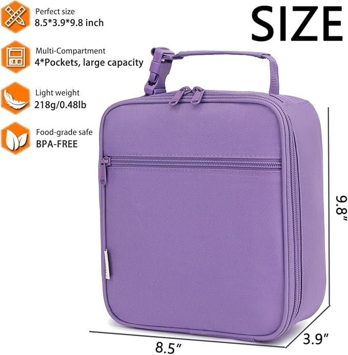 Lunch Box for Kids Boys Girls Men Women, Insulated Small Soft Cooler Lunch Bag Kit for School Work Picnic Travel - Reusable Portable lunchbox, Purple