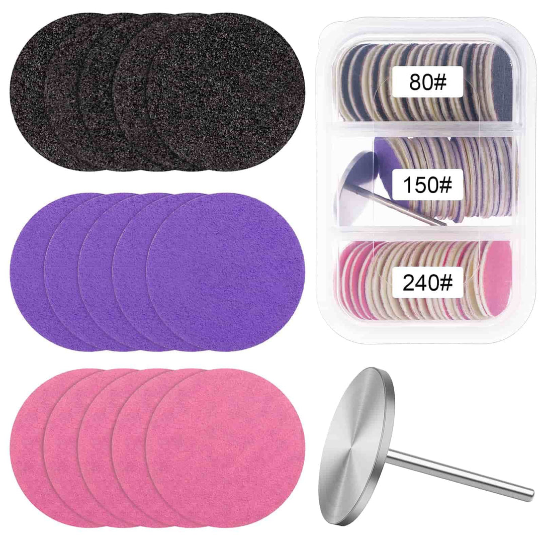 Difenni Sanding Paper Discs with Metal Nail Drill Bit Foot Sandpaper Discs 25mm Foot File Sandpaper Discs #80#150#240 Grits for