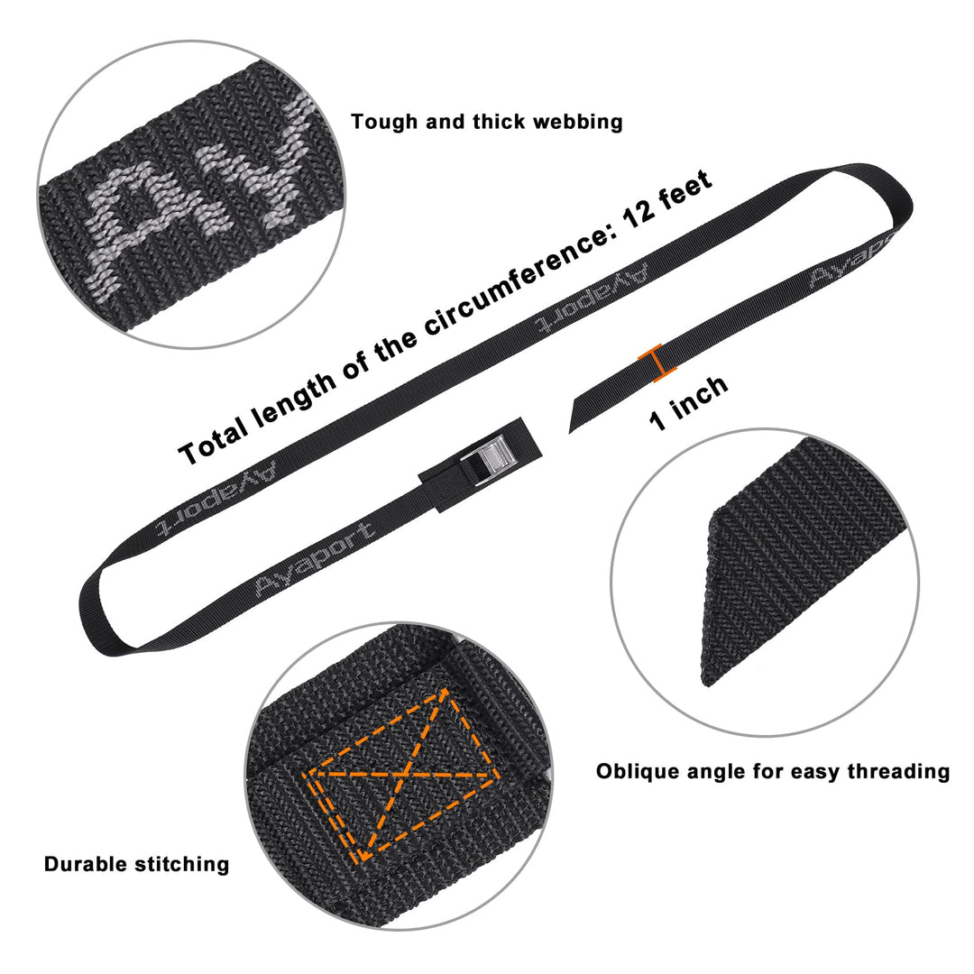 Ayaport Cam Buckle Tie Down Straps Lashing Straps 2200lbs Break Strength Heavy Duty Car Roof Rack Strap for Kayak, SUP, Surfboard, Cargo, Motorcycle, Truck, Boat, Dirt Bike (1" x 12'-Stainless)