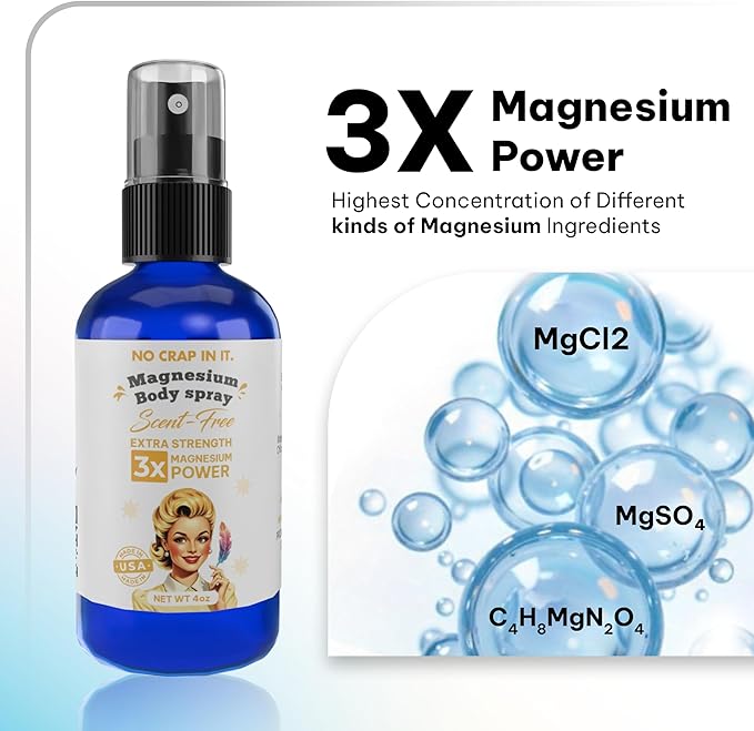 Magnesium Spray, Triple Action!- Spray Your Way to Wellness | Immediate Relief with Our Unique Magnesium Glycinate, Magnesium Citrate, Magnesium Chloride Blend Spray (Scent Free)