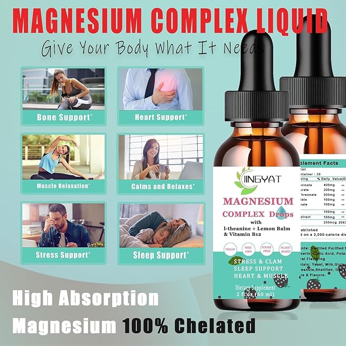 5-in-1 Magnesium Drops - 1000mg of Magnesium Glycinate, L-Threonate,Citrate,Taurate,Malate and l-theanine - High Absorption Magnesium Liquid
