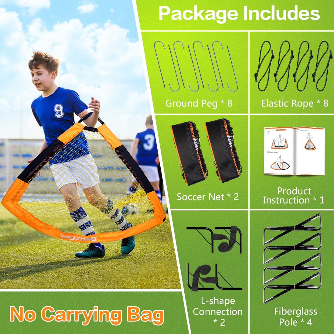 Dimples Excel Soccer Goals Kids Soccer Net for Backyard (7x5 FT 2 Set, Orange Black)