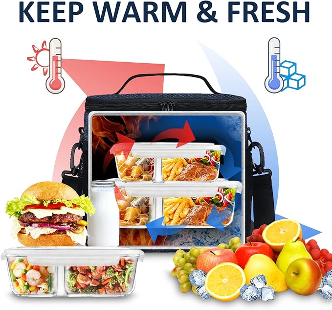 Gloppie Lunch Box for Men Women Insulated Lunch Bag Reusable Lunch Cooler Bag, Blue