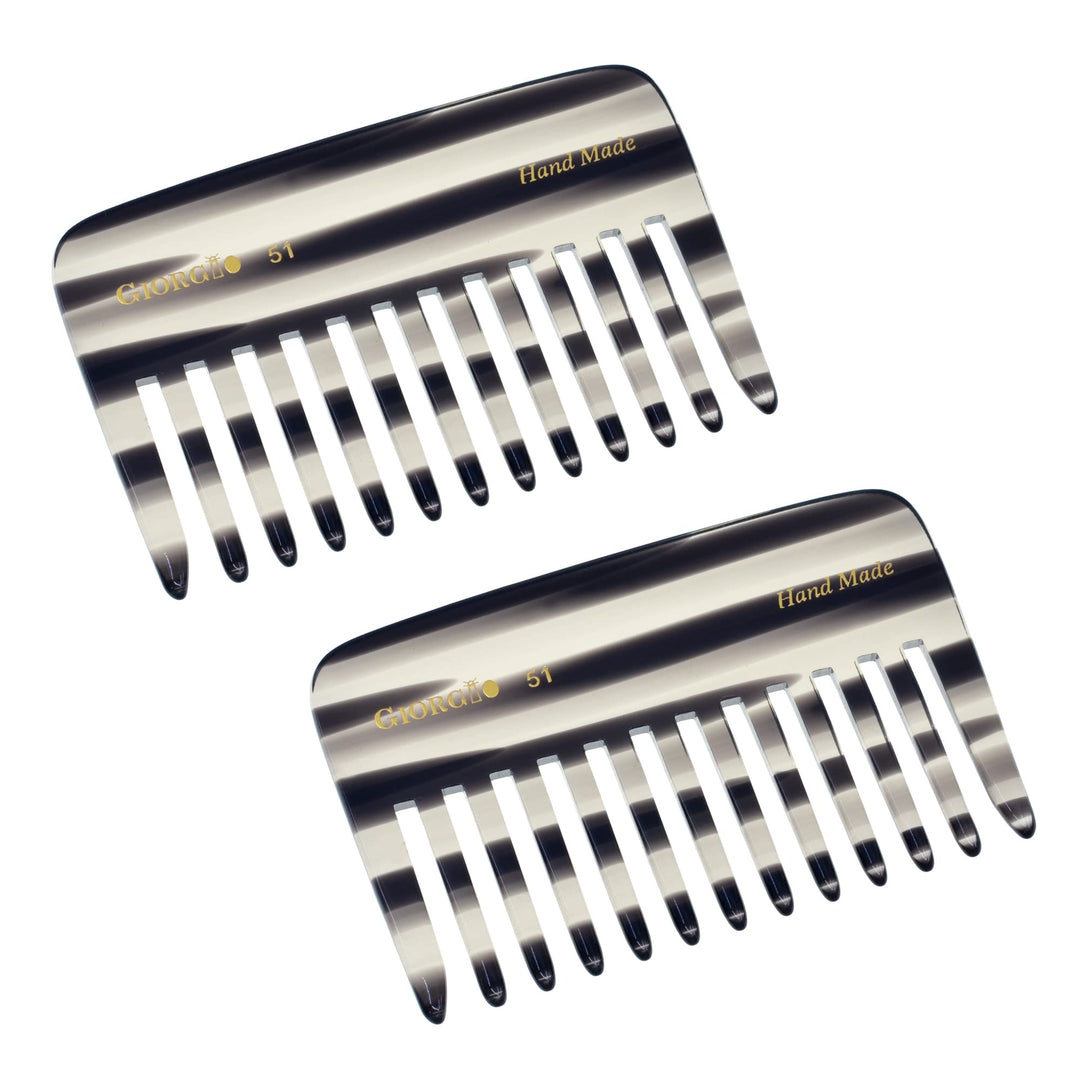 Giorgio G51 Graphite Small Travel Purse Hair Detangling Comb, Wide Teeth Pocket Comb for Thick Curly Wavy Hair. Hair Detangler Comb For Wet and Dry Everyday Care Handmade of Cellulose, Saw-Cut Hand Polished (2 Pack)