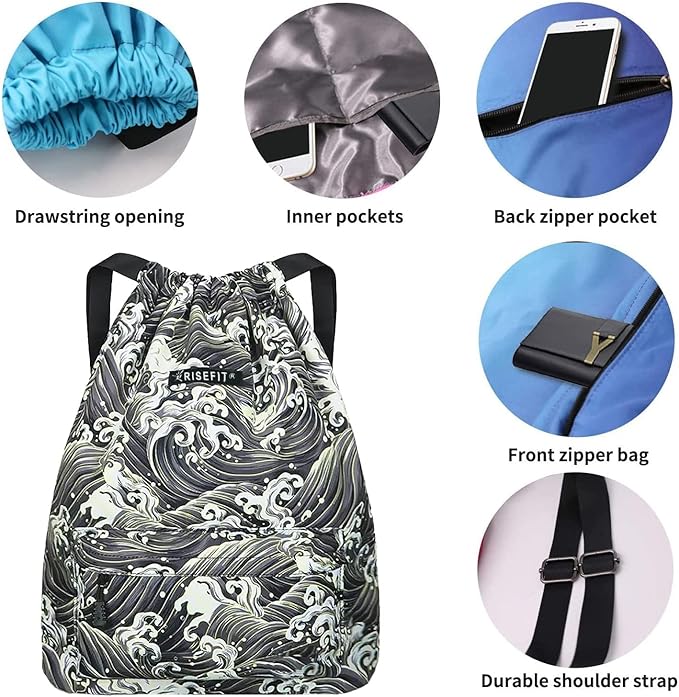 Waterproof Drawstring Bag, Gym Bag Sackpack Sports Beach Backpack for Men Women