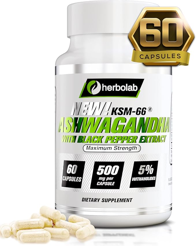 Ashwagandha KSM 66 15:1 with Black Pepper Extract (Higher Absorption) Max Potency Full Spectrum 5+% Withanolides