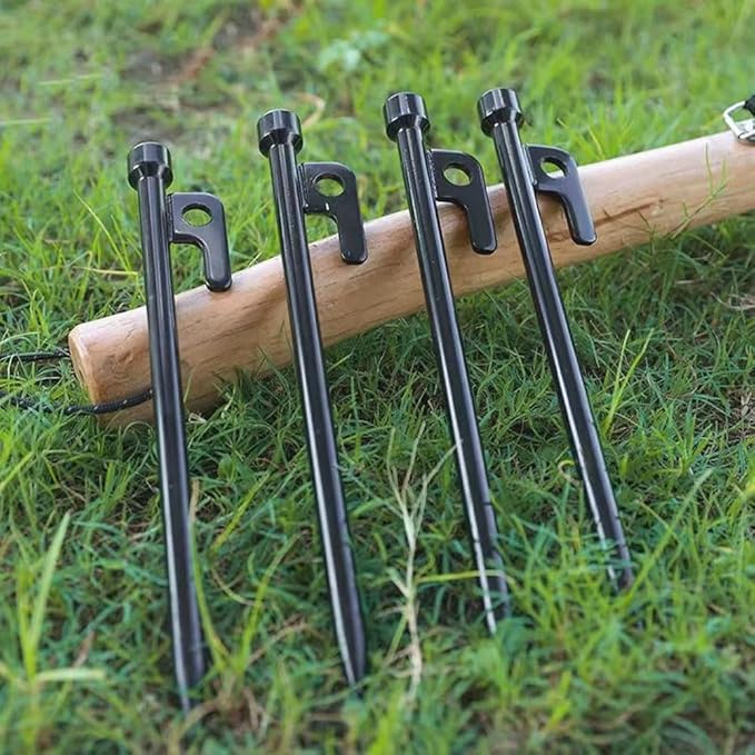 4 Pack Tent Stakes Heavy Duty Camping Stakes Steel Tent Pegs for Outdoor, Backpacking, Trip Hiking, Gardening, Unbreakable and Inflexible (Black, 12 inch Stakes)