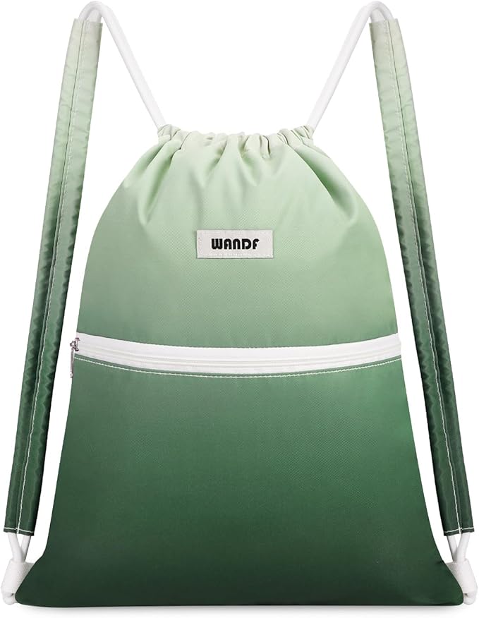WANDF Drawstring Backpack Sports Gym Bag with Shoulder Pads Water Resistant String Cinch Bag for Women Men (Green Gradient)