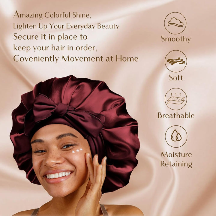 Silk Sleeping Bonnet for Women | Double Layer Satin Lined | Burgundy