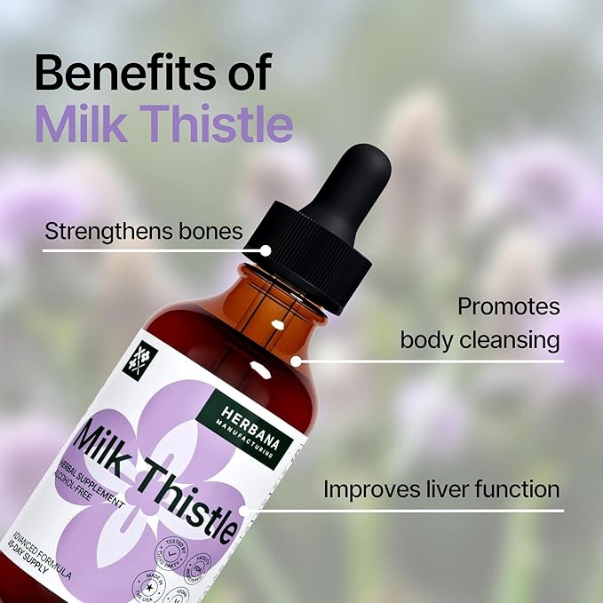 Milk Thistle 2 fl oz Liquid Extract - Natural Liver Support Drops - Cleanse and Detox Herbal Supplement - Silybum Marianum Tincture for Man & Woman - Family Size - High Potency - 45-Day Supply
