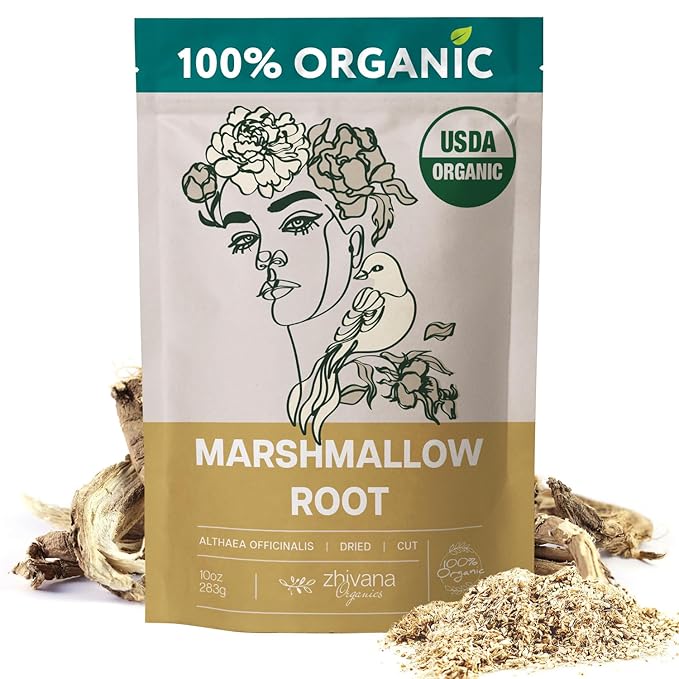 Marshmallow Root Tea Organic (10oz.) - Marshmellow Root Herb (Althaea Officinalis) - Tea for Throat Coat, Cough, Gut Lining - Contains Mucilage