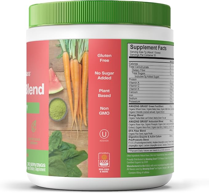 Amazing Grass Greens Blend Energy: Smoothie Mix, Super Greens Powder & Plant Based Caffeine with Matcha Green Tea & Beet Root Powder, Watermelon, 30 Servings (Packaging May Vary)