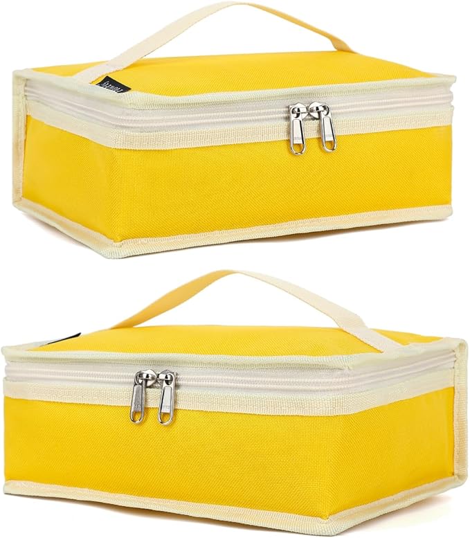 FlowFly Small Insulated Lunch box Portable Soft Bag Mini Cooler Thermal Meal Tote Kit with Handle for Work & School, Bright Yellow