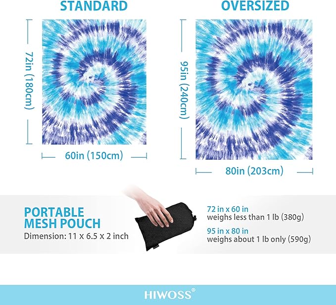 Beach Blanket Waterproof Sandproof Oversized 95”x 80”,Sand Free Beach Mat with Corner Pockets,Portable Mesh Bag for Beach Festival,Picnic,Travel and Outdoor Camping (Blue)