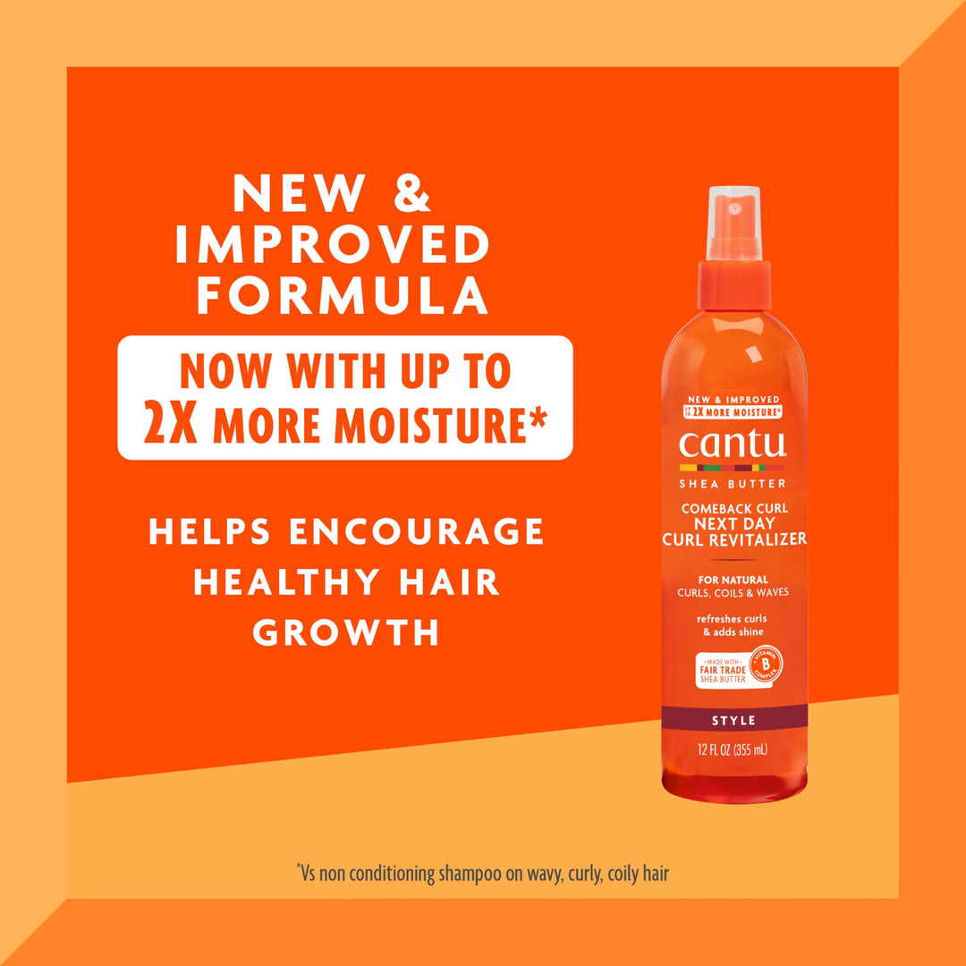 Cantu Comeback Curl Next Day Curl Revitalizer Mist with Shea Butter for Natural Hair, 12 fl oz