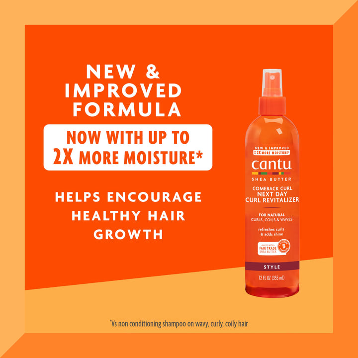 Cantu Comeback Curl Next Day Curl Revitalizer Mist with Shea Butter for Natural Hair, 12 fl oz