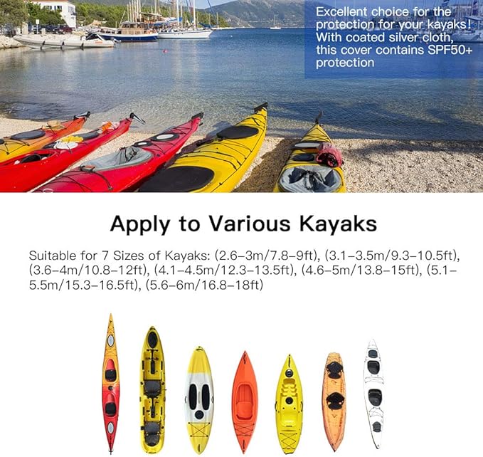 7.8-18ft Waterproof Kayak Canoe Cover-Storage Dust Cover UV Protection Sunblock Shield for Fishing Boat/Kayak/Canoe 7 Sizes [Choose Color] (Light Blue(Upgraded), Suitable for 10.8-12ft Kayak)