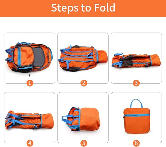 20L Lightweight Hiking Backpack, Foldable Waterproof Back Pack, Packable Small Travel Backpack for Men, Ultra Lightweight Backpack for Women Men(Orange)