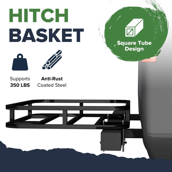 ARKSEN 32 x 26 Inch Bumper Mounted Cargo Rack Carrier with Nylon Net 350 Lbs Heavy Duty Capacity Luggage Basket Hitch Fold Up for RV, Camping, Traveling