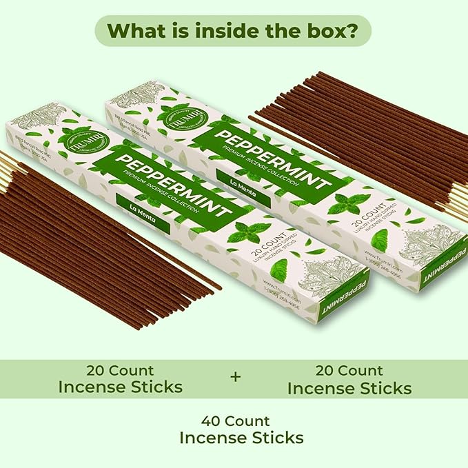 Peppermint Incense Sticks - Total 40 Insence-Sticks - Dual Pack of 20 Insense - Inciensos - Inscents - Natural Non Toxic Ingredients - Incents - Incence - Inscense - Insents