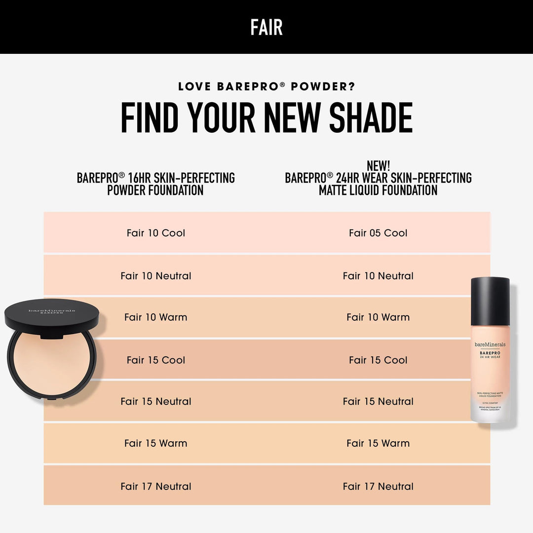 bareminerals Barepro 24HR Wear Matte Liquid Foundation Mineral SPF 20, Full Coverage Foundation Makeup for Mature Skin, Oil-Free, Vegan