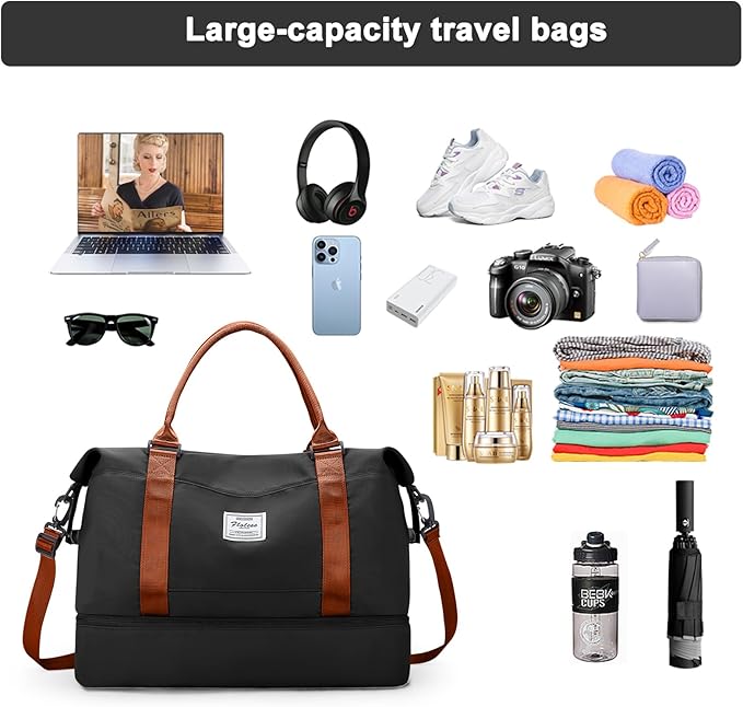 Travel Duffel Bag,Sports Tote Gym Bag,Shoulder Weekender Overnight Bag for Women